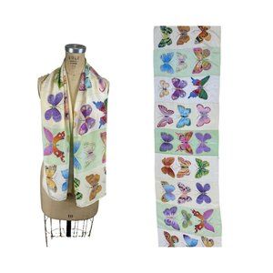 Vintage butterfly scarf oblong silk scarf 17” x 58”